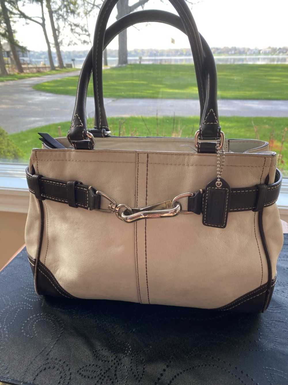COACH vintage Cream and Dark Brown Leather Satchel Handbag